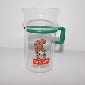 Vintage Bodum Bistro Monkey Chimp Logo Glass Mug Green Handle Brown